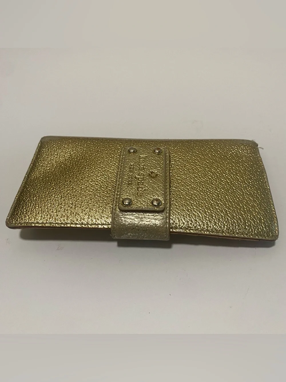 Kate Spade New York Gold Metallic Pebbled Leather Bifold Wallet with Zip Pocket